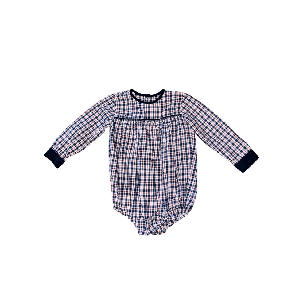 James & Lottie Navy Red Plaid Bubble Romper Long Sleeve Corduroy Trim 3T